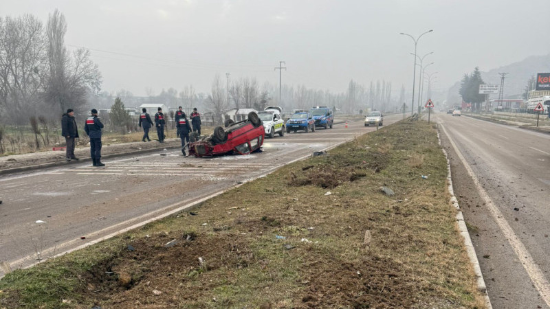 Otomobil ağaca çarpıp takla attı 
