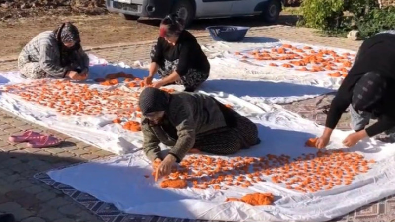 Kadınlar imece usulü ile tarhana döktü
